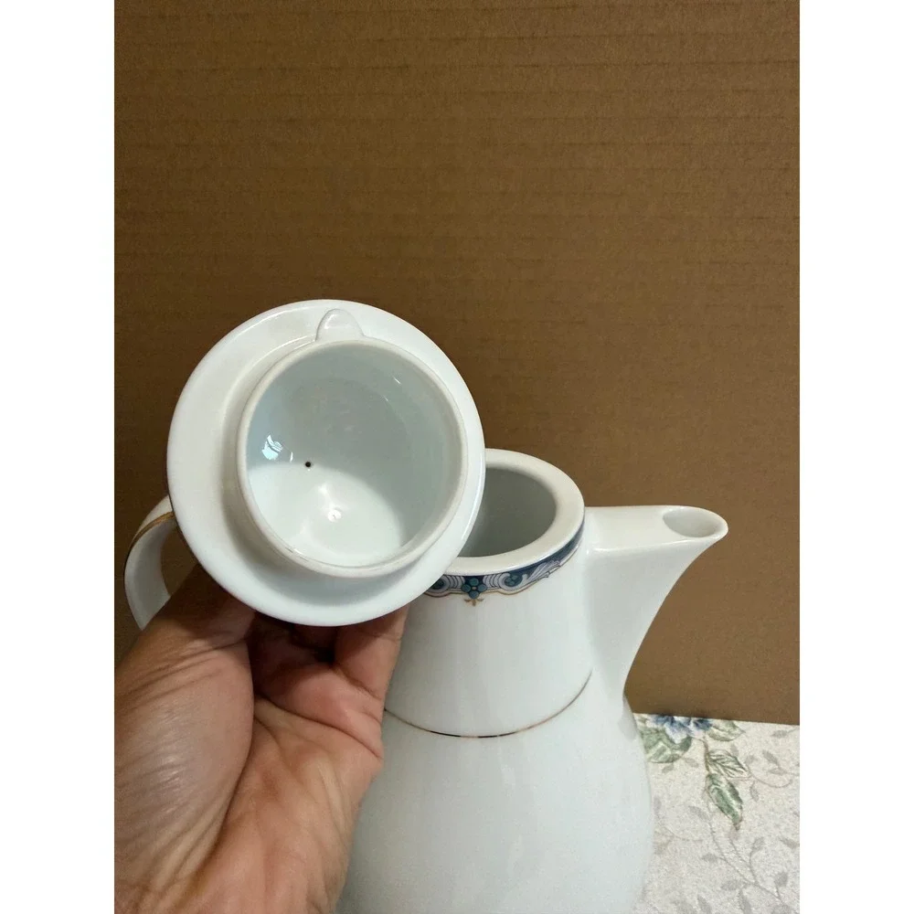 Noritake Cafe Versailles Coffee Pot 3762 White Gold Trim Porcelain Japan Teapot